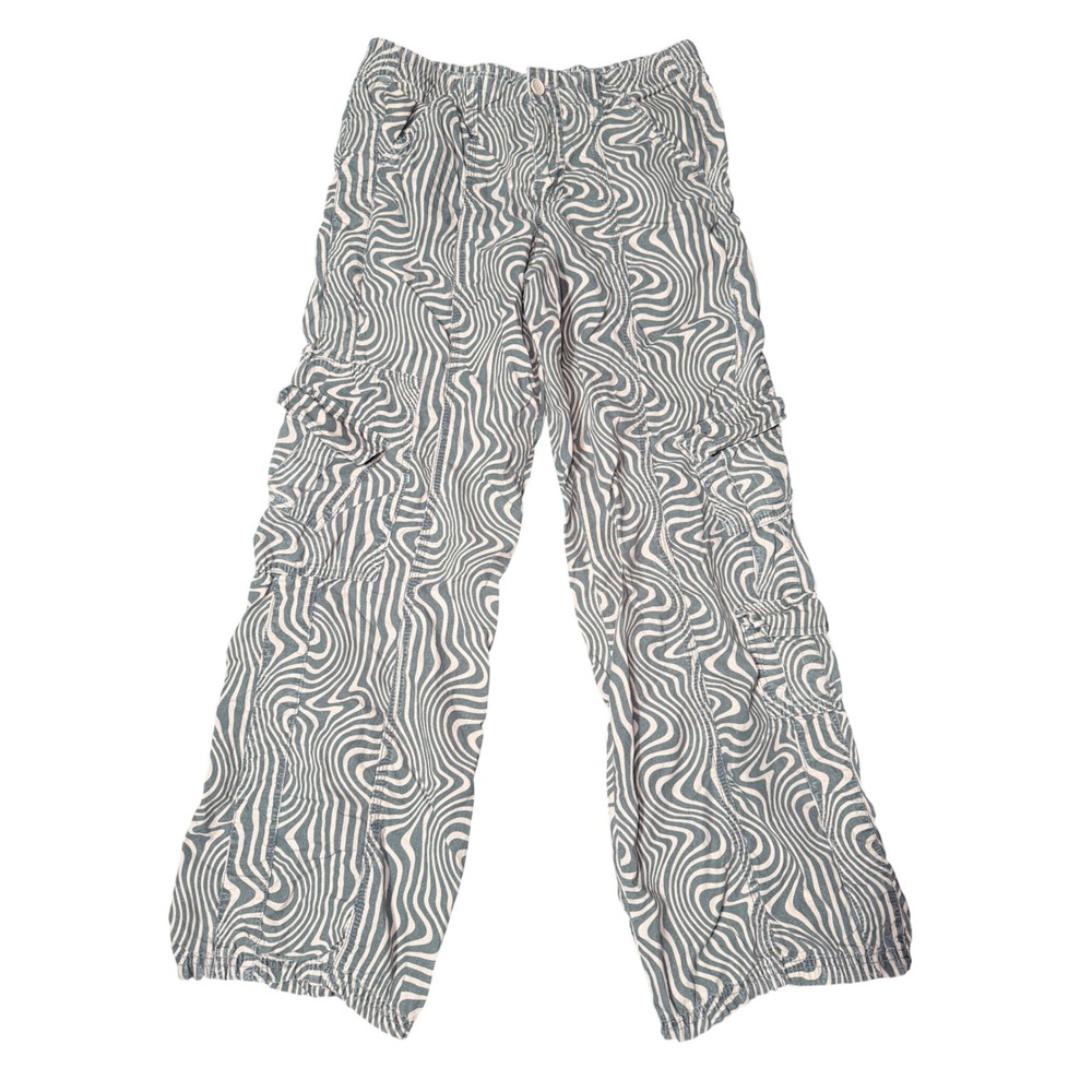 Swirl Print Cargo Pants Y2K Wide Leg Elastic Waist Grunge M BDG